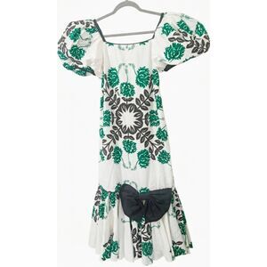 Vintage Mamo Howell Women Small dress Hawaiian Aloha  Green White maxi green